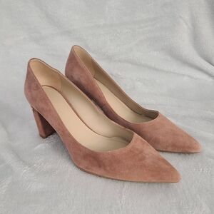 Ted Baker Sz 38.5 Soft Pink Savana Suede Pointy Toe Office Career Chunky Heel